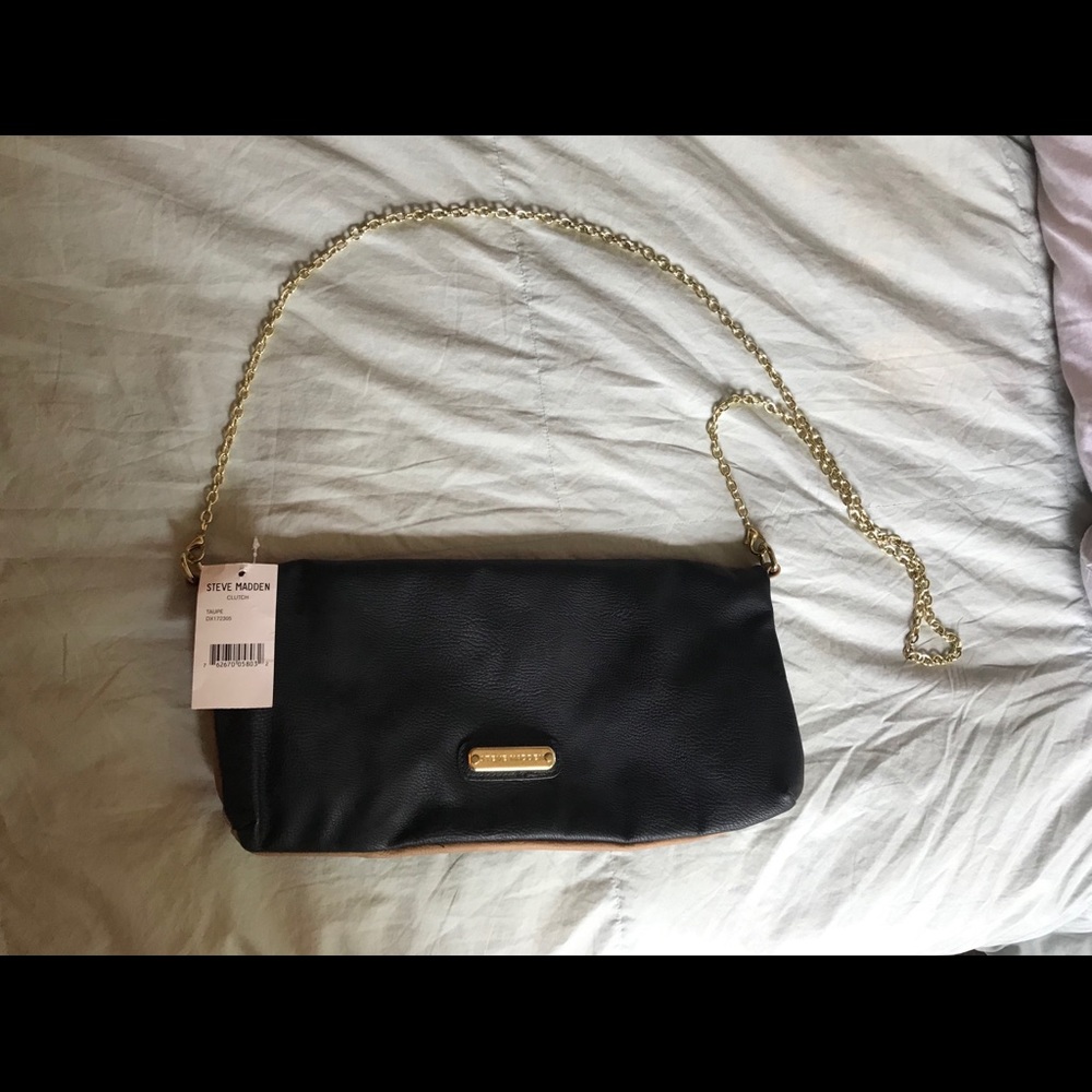 NWT Black/tan Steve Madden clutch
